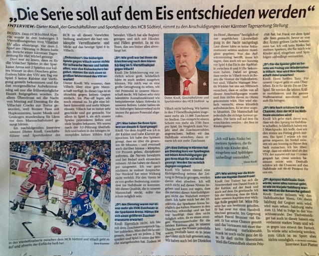 Intervista prima di gara 6 VSV-HCB  di Kurt Platter al Dr. Dieter Knoll 